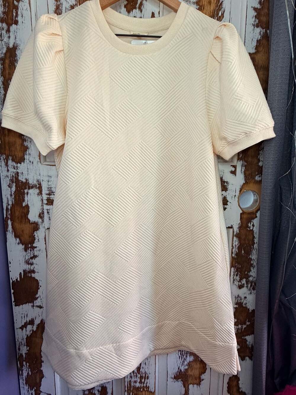 Jodifl Carter Puff Sleeve Mini Dress Size Medium Ivory Textured Jacquard